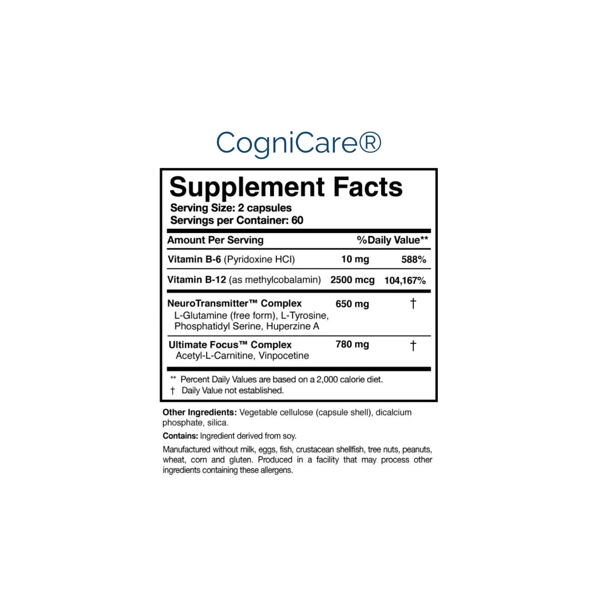 Close up of the Cognitive Performance Duo labels detailing the botanical and nutritional ingredients for neuroplasticity and cognitive clarity