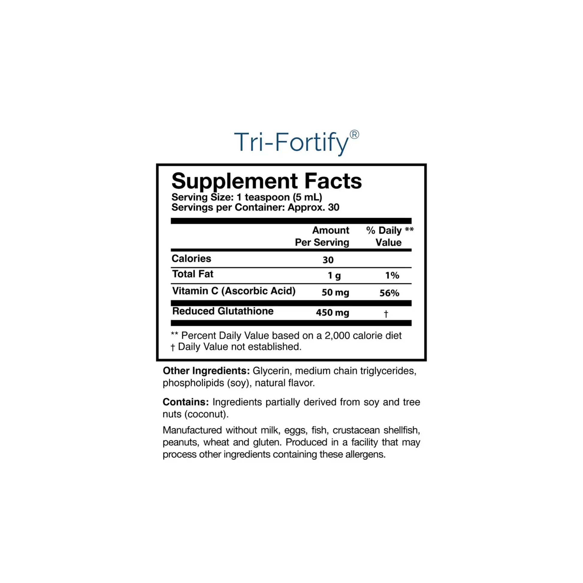Close up of the Tri-Fortify label detailing the proprietary blend of targeted transfer factors for comprehensive immune support