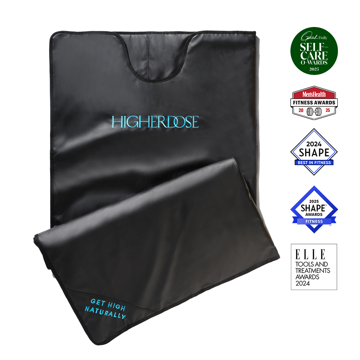 Portable black Infrared Sauna Blanket by HigherDOSE with heat control, designed for detox, relaxation, and glowing skin.