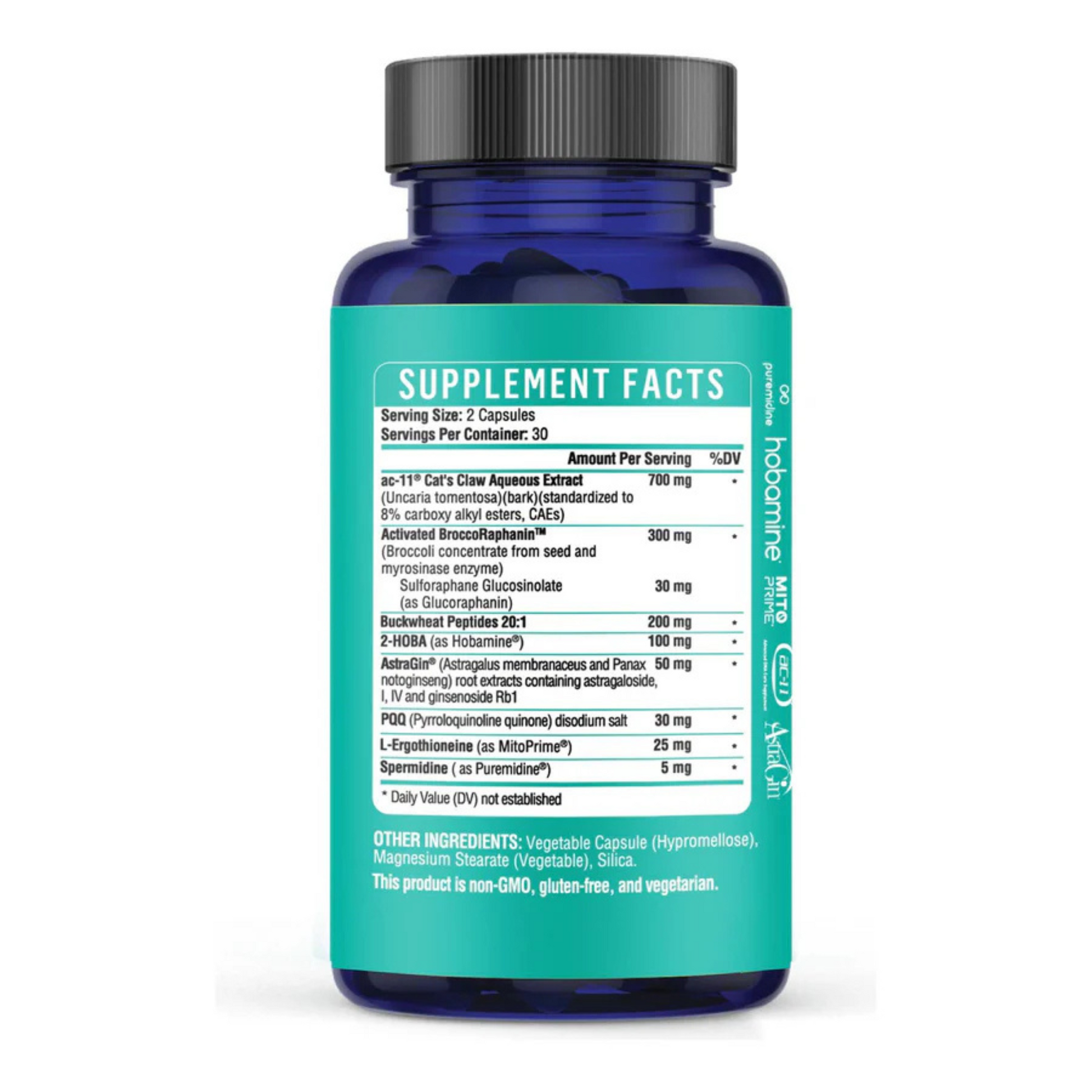 Telomere Prime Healthgevity Supplement Back Label