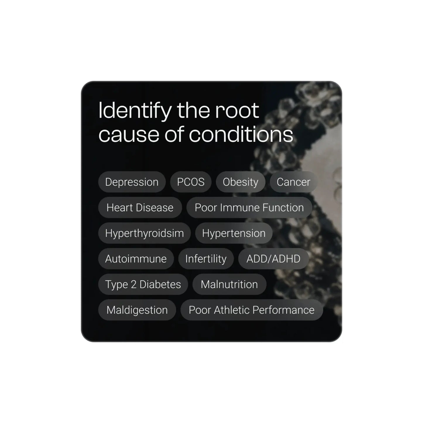 Graphic detailing root cause conditions assessed in TruHealth test
