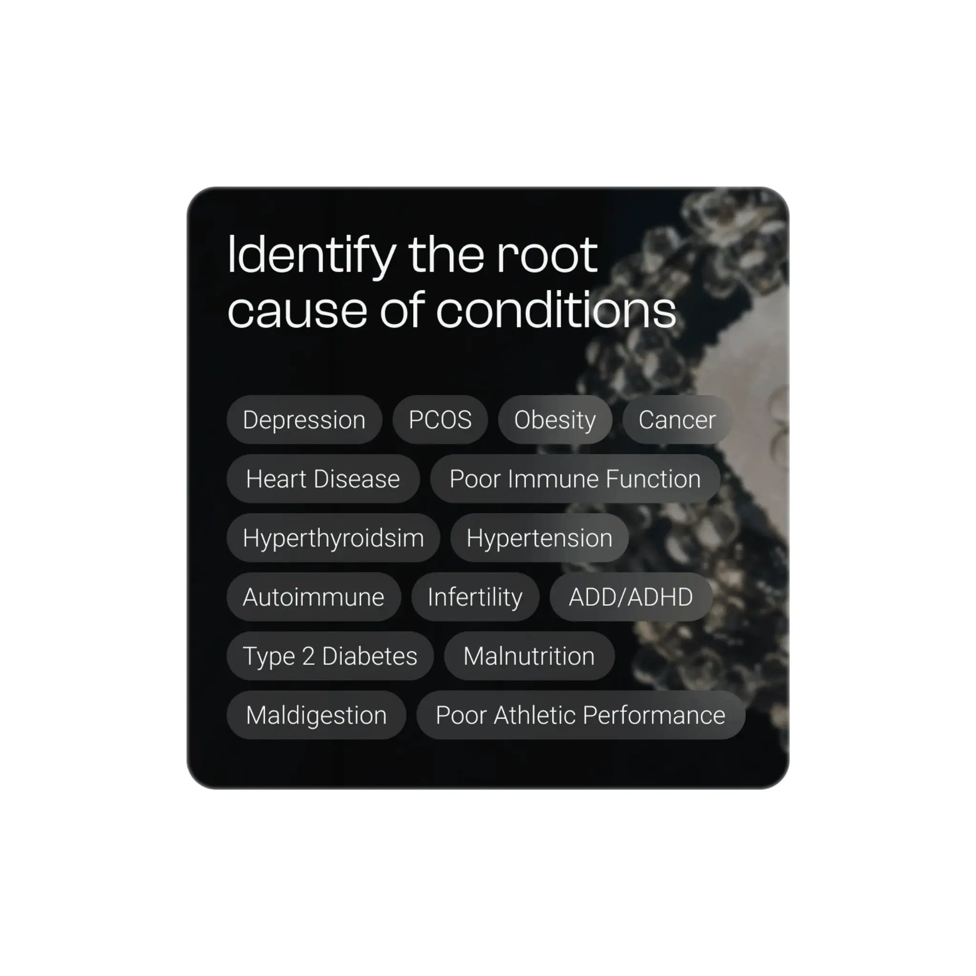Graphic detailing root cause conditions assessed in TruHealth test