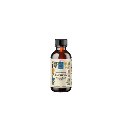 Front view of Wise Woman Herbals Hawthorn Botanical Syrup 2 ounce bottle highlighting the concentrated cardiovascular and heart support formula