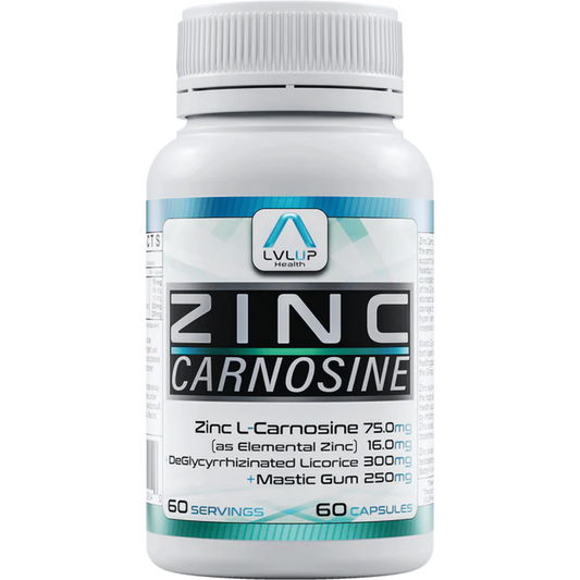 Bottle of Zinc Carnosine supplement by LVLUP Health for digestive and immune support