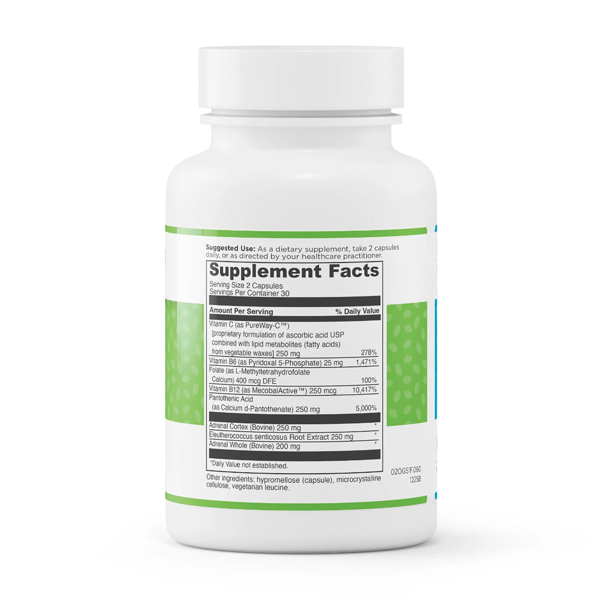 evexias health adrenal support complex bottle supplement facts ingredients label