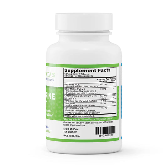 evexias health berberine lpt bottle supplement facts ingredients label