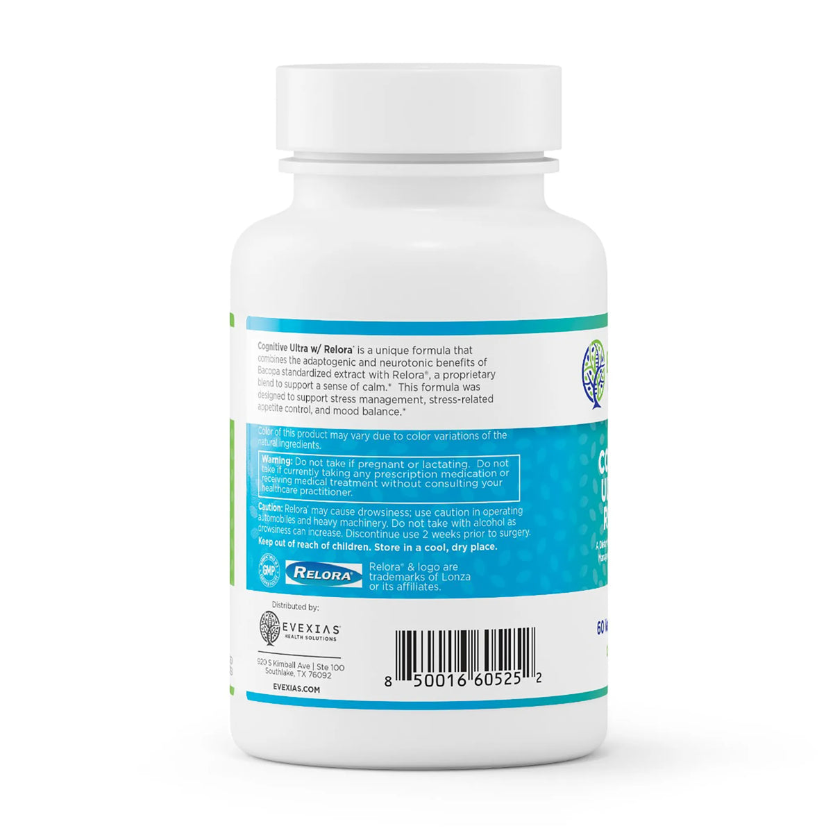 evexias health cognitive ultra with relora bottle information label