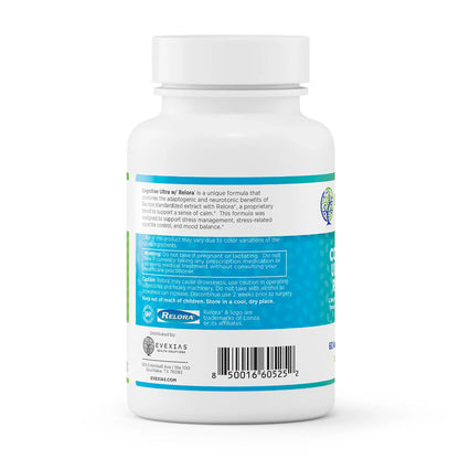 evexias health cognitive ultra with relora bottle information label