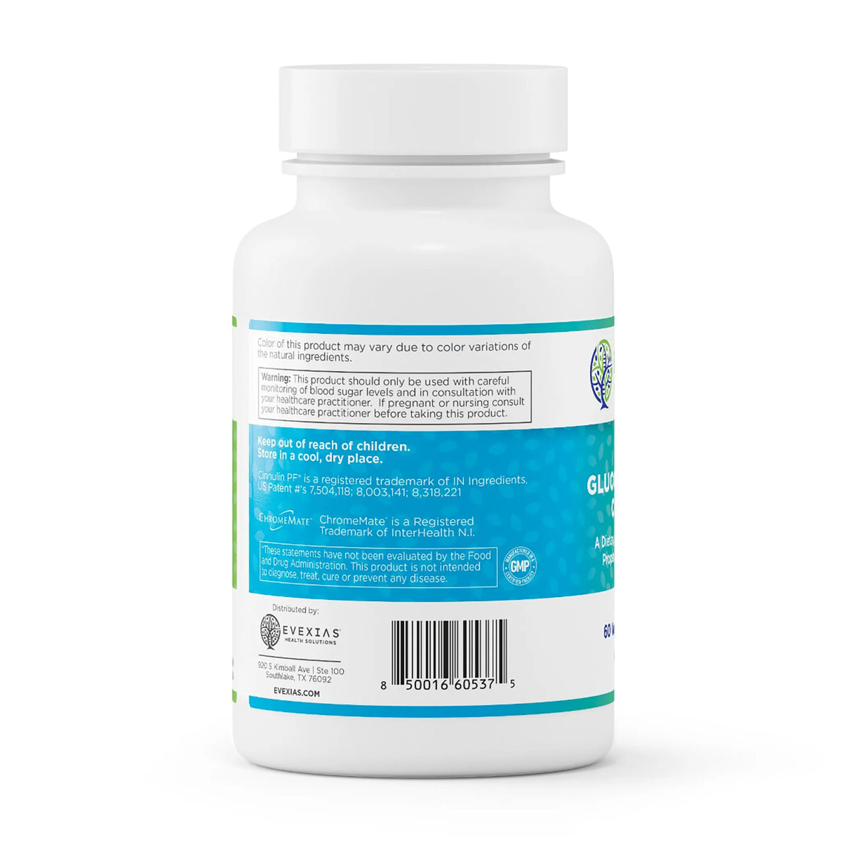 evexias health gluco-metabolic complex bottle information side label