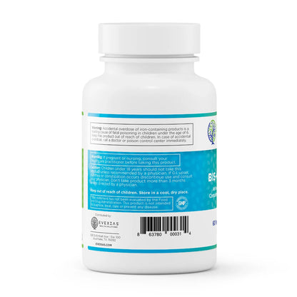 evexias health iron bis-glycinate bottle information label