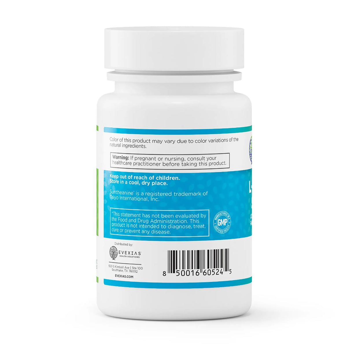 evexias health l-theanine support bottle information label