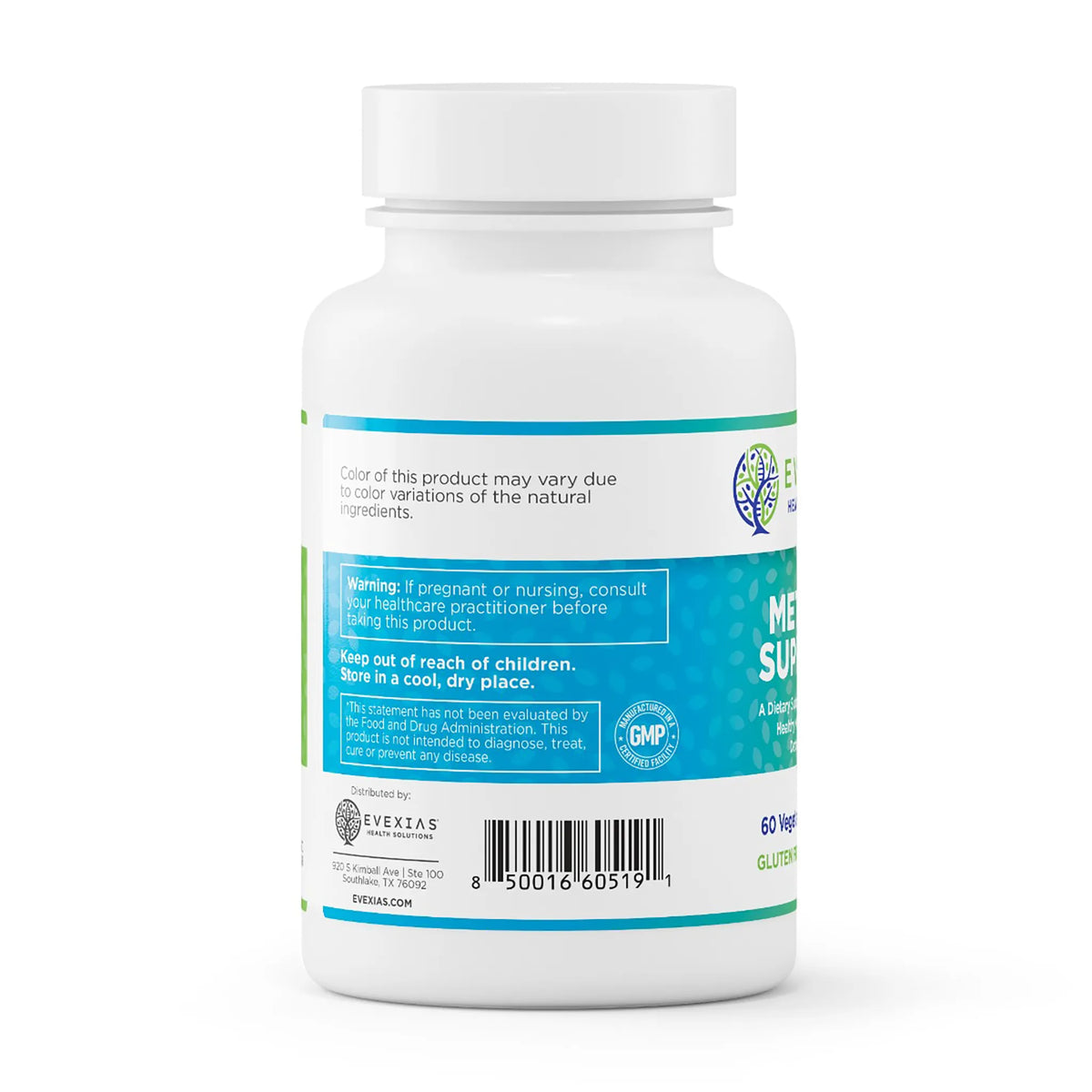 evexias health methyl support bottle information label