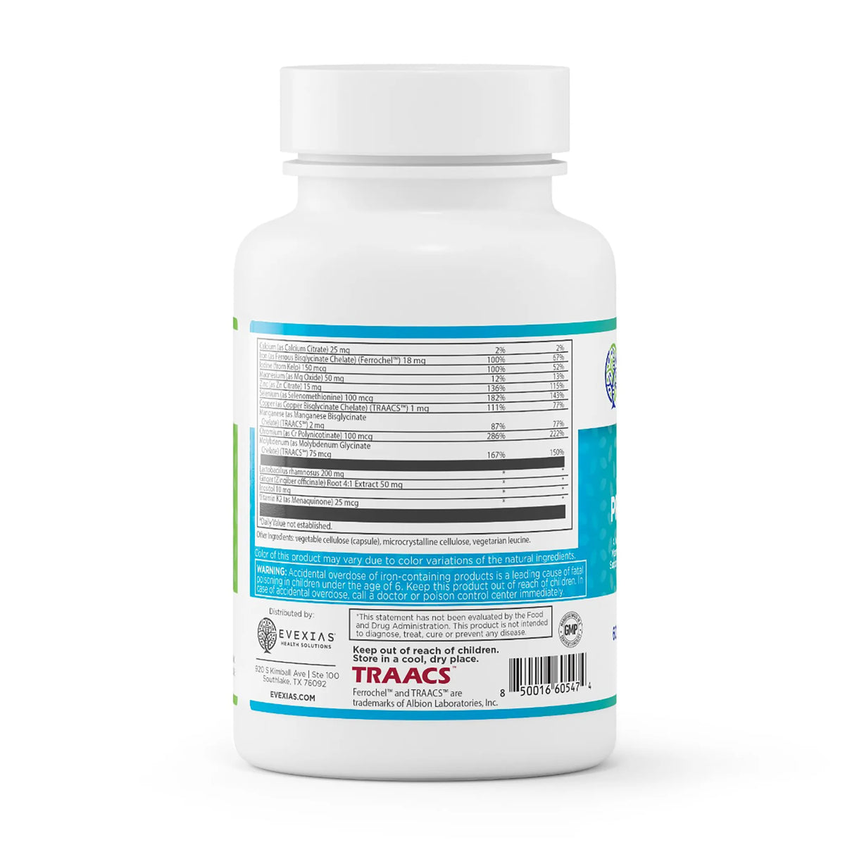 evexias health ultra prenatal+ bottle information label