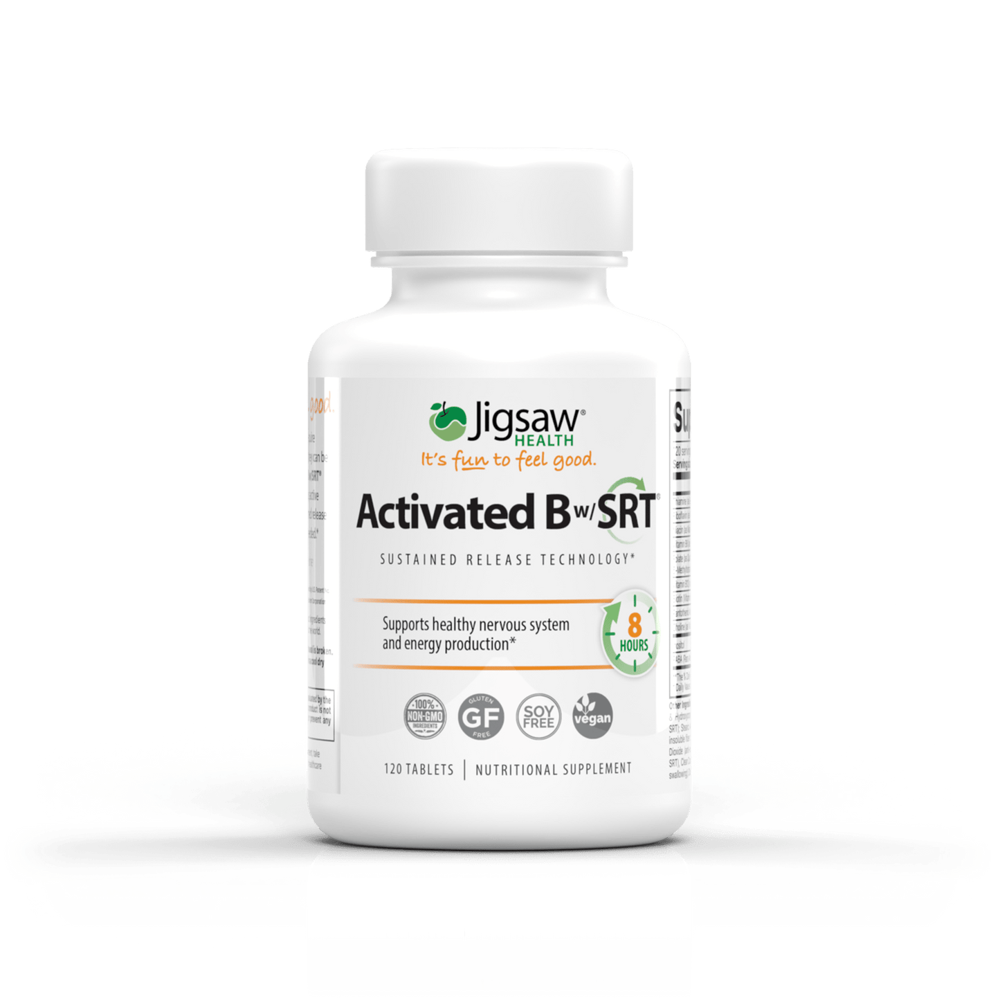 Jigsaw Activated B vitamin supplement bottle with sustained release technology for energy and nervous system support