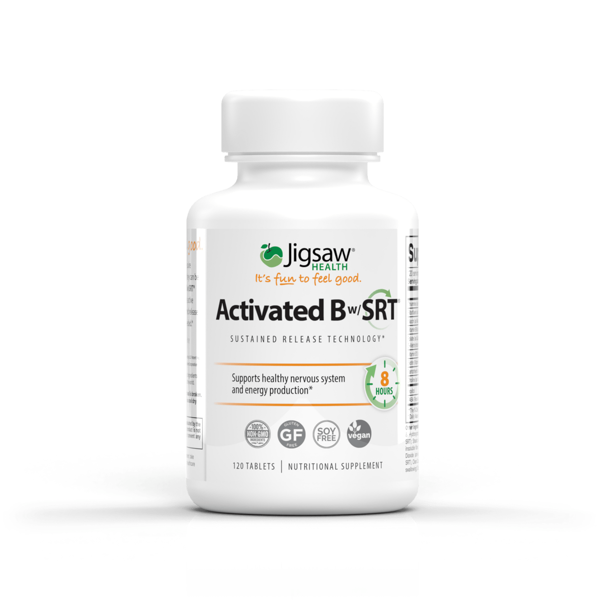 Jigsaw Activated B vitamin supplement bottle with sustained release technology for energy and nervous system support