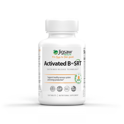 Jigsaw Activated B vitamin supplement bottle with sustained release technology for energy and nervous system support