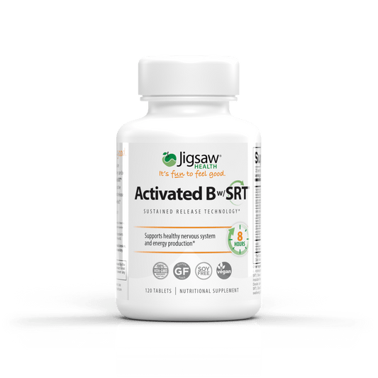 Jigsaw Activated B vitamin supplement bottle with sustained release technology for energy and nervous system support