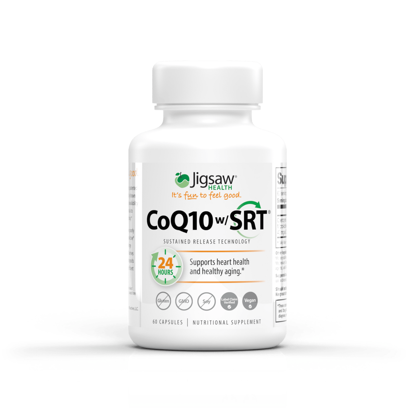 Jigsaw CoQ10 w/SRT supplement bottle for heart health with sustained release technology and 24-hour absorption