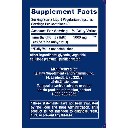 life extension TMG supplement facts label