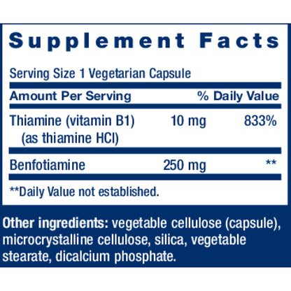 life extension mega benfotiamine supplement facts label