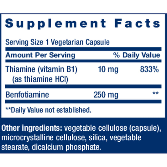 life extension mega benfotiamine supplement facts label