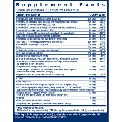 life extension two-per-day multivitamin supplement facts label