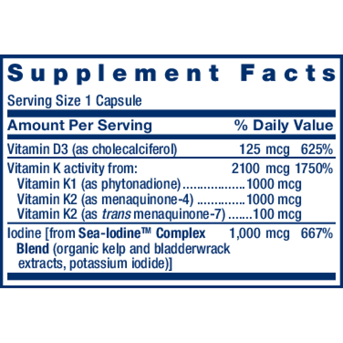 life extension vitamins d & k supplement facts label