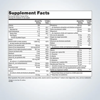 metagenics ultraclear plus pH detox powder supplement facts label