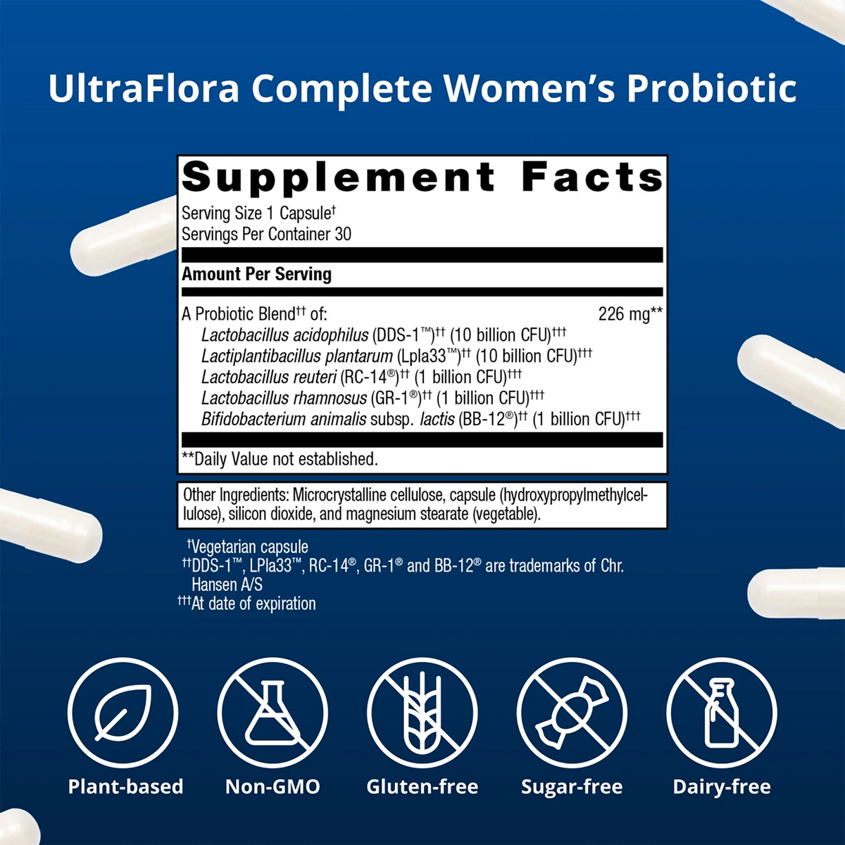 metagenics ultra flora complete women's probiotic supplement facts label