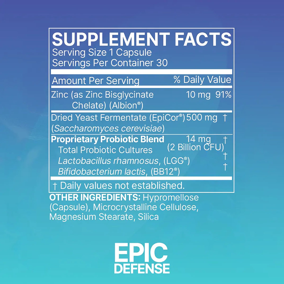 microbiome labs epic defense supplement facts label